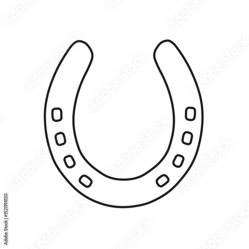 Simple linear black horseshoe drawing on transparent background.