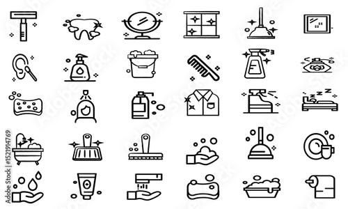 Cleaning Tools and Household Items Icons Collection