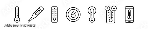 Temperature and thermometer outline icon set: measurement, health, weather symbols