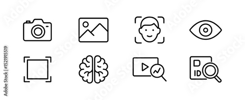 Photography, technology line icon set. camera, vision, analysis icons linear collection