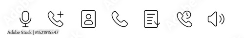 Communication, call linear icon set. phone, microphone, contact line style icons