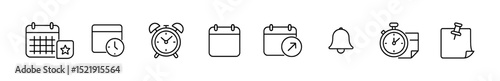 Calendar, clock, reminder outline icon set. timely, schedule management icons collection