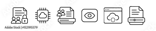 Data security, cloud outline icon set. privacy, protection, network symbols