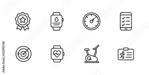 Fitness and health line icon set. workout, exercise, wellness symbols outline collection