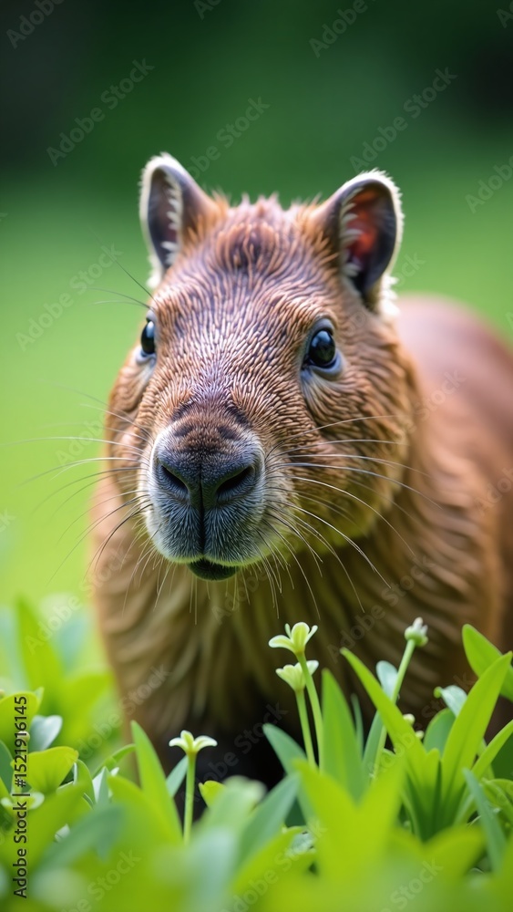 Fototapeta premium Cavy rodent wildlife animal close-up green grass natural habitat, marketing campaign imagery, wildlife photography, rodent conservation concept, business presentation background