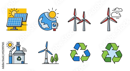 Renewable Energy and Sustainable Solutions Icon Set