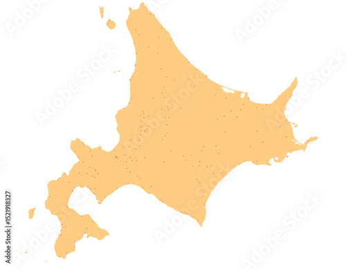 北海道　日本　地図　オレンジ　斑点　イラスト