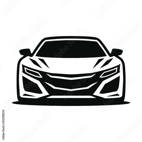 Car font view Silhouette Vector Illustration White Background