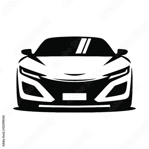 Car font view Silhouette Vector Illustration White Background