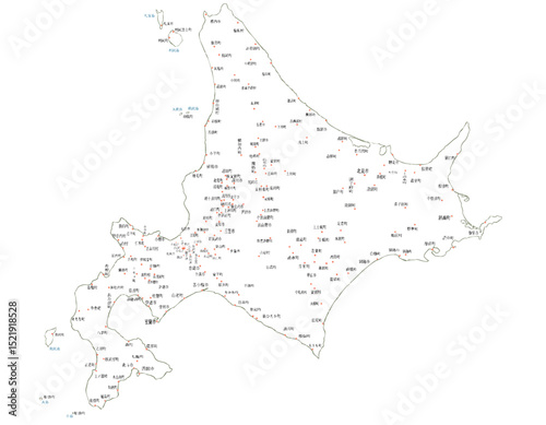 北海道　日本　地図　白　斑点　イラスト