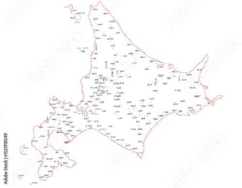 北海道　日本　地図　白　斑点　イラスト