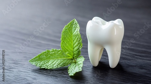 Dental care banner with a fresh mint leaf symbolizing healthy breath
