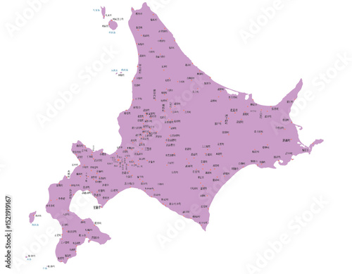 北海道　日本　地図　紫　斑点　イラスト