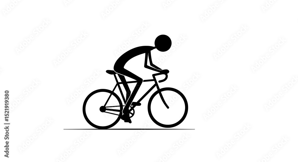 Fototapeta premium Minimalist Cyclist: Silhouette of a Stick Figure Riding a Road B