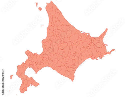 北海道　日本　地図　赤　イラスト
