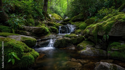 Serene Mossy Forest Stream High-Resolution 8K Nature Photography