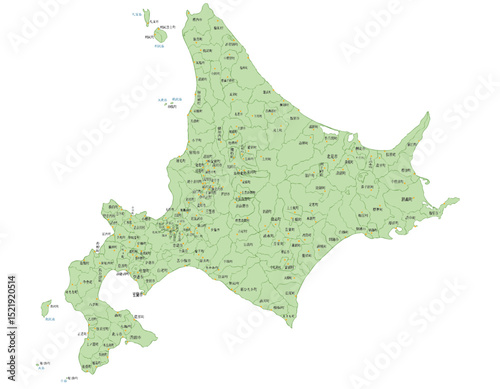 北海道　日本　地図　斑点　黄緑　イラスト