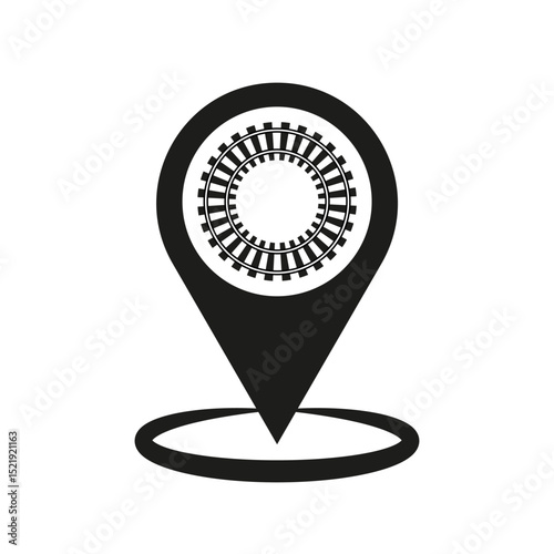 Location pin icon. Circular pattern shape. Abstract black vector. Navigation symbol design