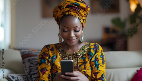 Woman in traditional attire using a mobile phone.