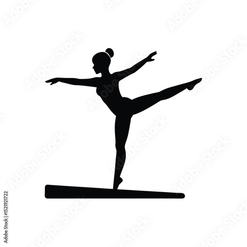 Gymnast Beam Vector Black and White Art