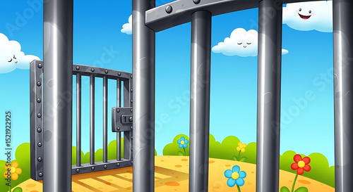 Open Prison Gate A Glimpse of Freedom and Hope in a Lush Garden Setting
