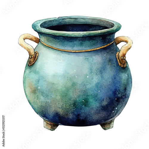 Cauldron, watercolor clipart vector, high quality, isolated on a white background.