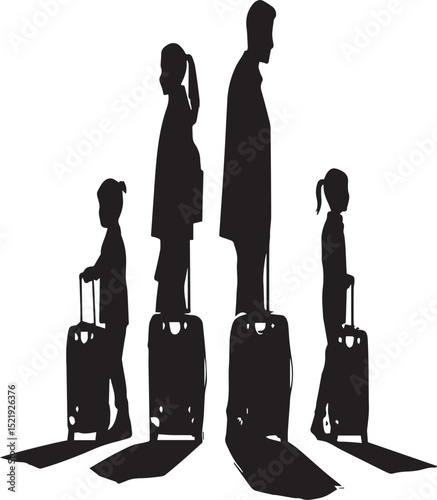 Family with Luggage Ready for Travel Silhouette