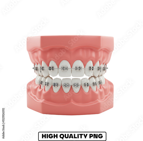 Orthodontic dental model of teeth with braces, ideal for dental professionals, orthodontic education, and demonstrating dental care and treatments