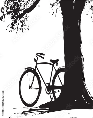 Classic Bicycle Leaning Against Tree Silhouette
