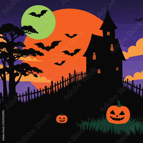 Halloween Vector Illustration Set – Spooky Icons & Graphics Featuring Pumpkin, Ghost, Witch, Skull, Bat, Haunted Night, Creepy Silhouettes & Horror Elements | Autumn October Horror Art