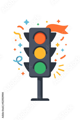 Flat style illustration of traffic light with festive elements, colorful vector for International Traffic Light Day celebration 