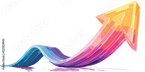 3D Neon Lights Arrow. Abstract Minimalist Business Start Up Growth Concept Background. Colorful Neon Lights In a Shape of Ascending Arrow. Profit and Investment Vector Illustration.