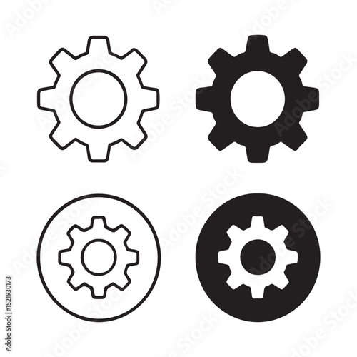 Gear Icons Outline, Filled, Circle - Settings Symbols