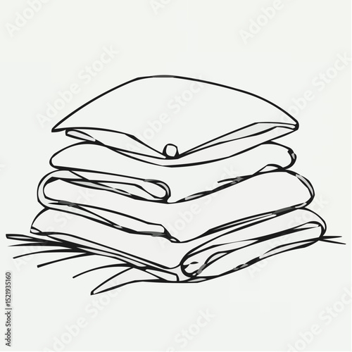 Simple line drawing of stacked pillows on a bed  
