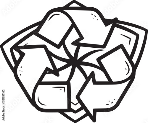 the universal recycling symbol with a stylized, almost star-like geometric pattern at its center, representing eco-friendliness and environmental consciousness..