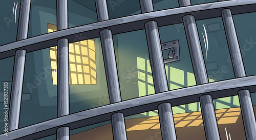 Captive A Glimpse Inside Prison Cell Bars, Sunlight Streaming Through
