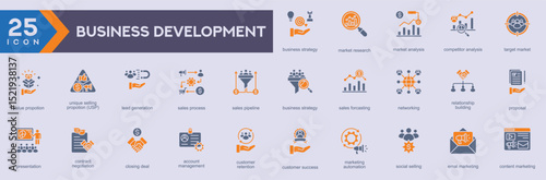 Business Development icon set vector image in glyph style, 
set of Web icons in glyph style, 
set icon for Web and glyph app