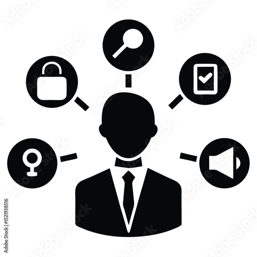 Marketing manager element isolated digital marketing icons on white background