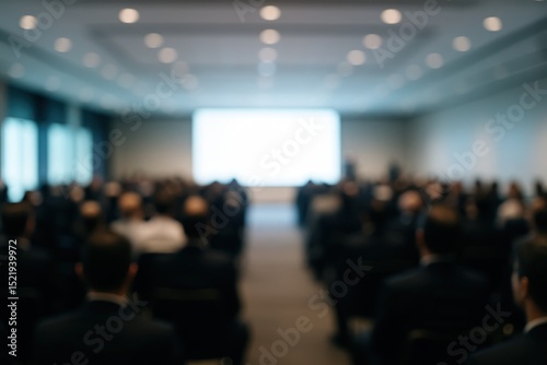 Wallpaper Mural Blurred background image of a large modern conference room or auditorium during a business seminar with silhouettes of attendees listening to a presentation on a distant stage Torontodigital.ca