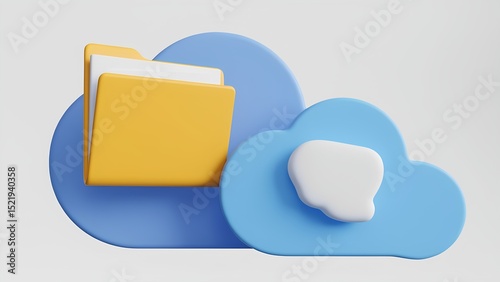 Cloud storage solutions organize files in virtual folders digital workspace 3d rendering modern design
