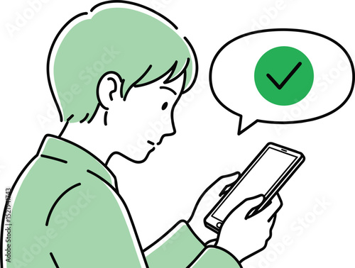 スマホをチェックする私服の男性イラスト
