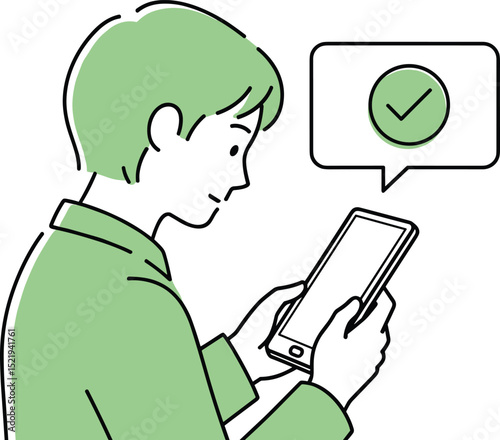 スマホをチェックする私服の男性イラスト