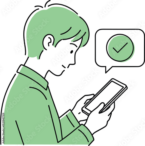 スマホをチェックする私服の男性イラスト
