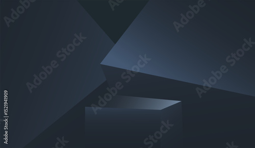 Abstract Geometric Indigo Presentation Podium with Sharp Angles for Minimalist Product Showcase Display or Modern Dark Blue Stage Backdrop Ideal for Tech Presentations