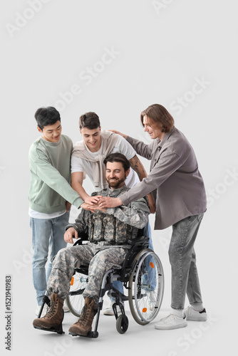 Happy friends and soldier i...