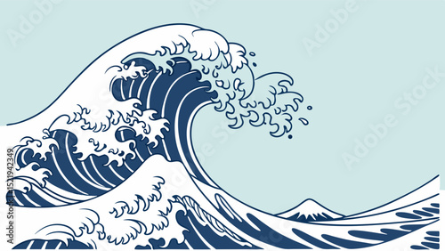 Iconic Japanese Wave Artwork Depicting Powerful Ocean Movement and Mountain