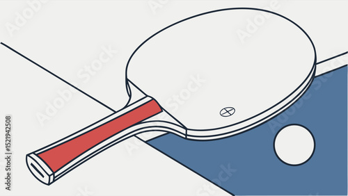 Simple Line Art of a Ping Pong Paddle on a Table