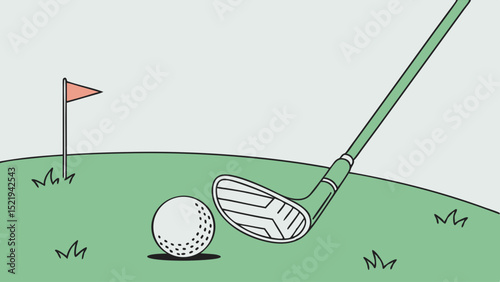 Golf Club Approaching White Ball on Green Putting Green