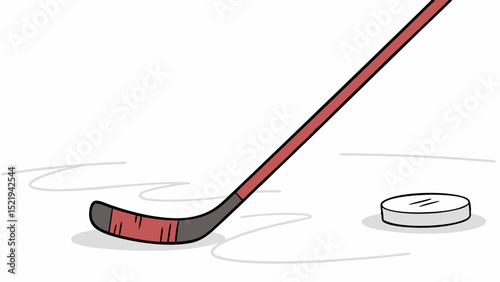 Cartoon Hockey Stick and Puck on Ice