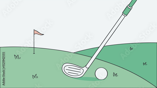 Simple Golf Scene with Club and Ball on the Green